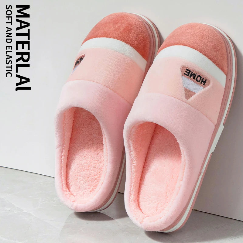 Feslishoet Winter Women Slippers Waterproof Warm TPR Plush Slides Home Thick Sole Non-Slip Solid Sandals Indoor and Outdoor