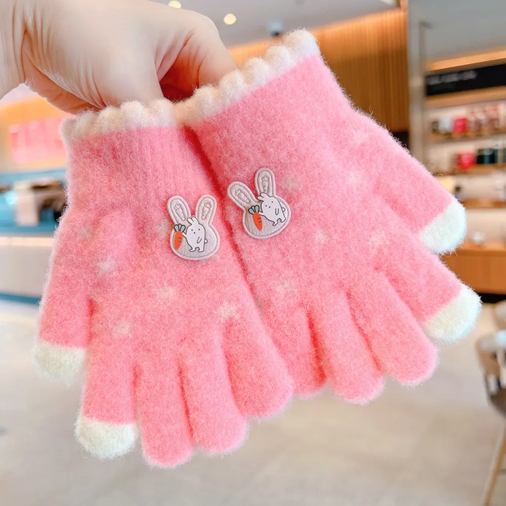 New Cute Cartoon Kids Knitted Gloves Plush Thickened Children Full Fingers Gloves Winter Warm Outdoor Sports Windproof Gloves