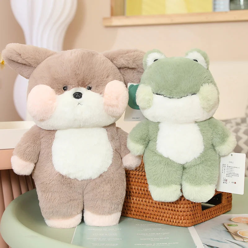 28-50cm Kawaii Shy Animals Toys Series Plush Cat Frog Rabbit Dog Bear Dolls Standing Animals Bunny Peluche Cushion Room Decor