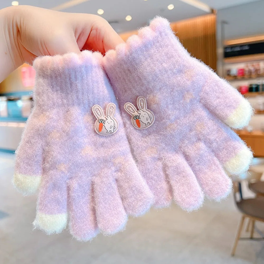 New Cute Cartoon Kids Knitted Gloves Plush Thickened Children Full Fingers Gloves Winter Warm Outdoor Sports Windproof Gloves