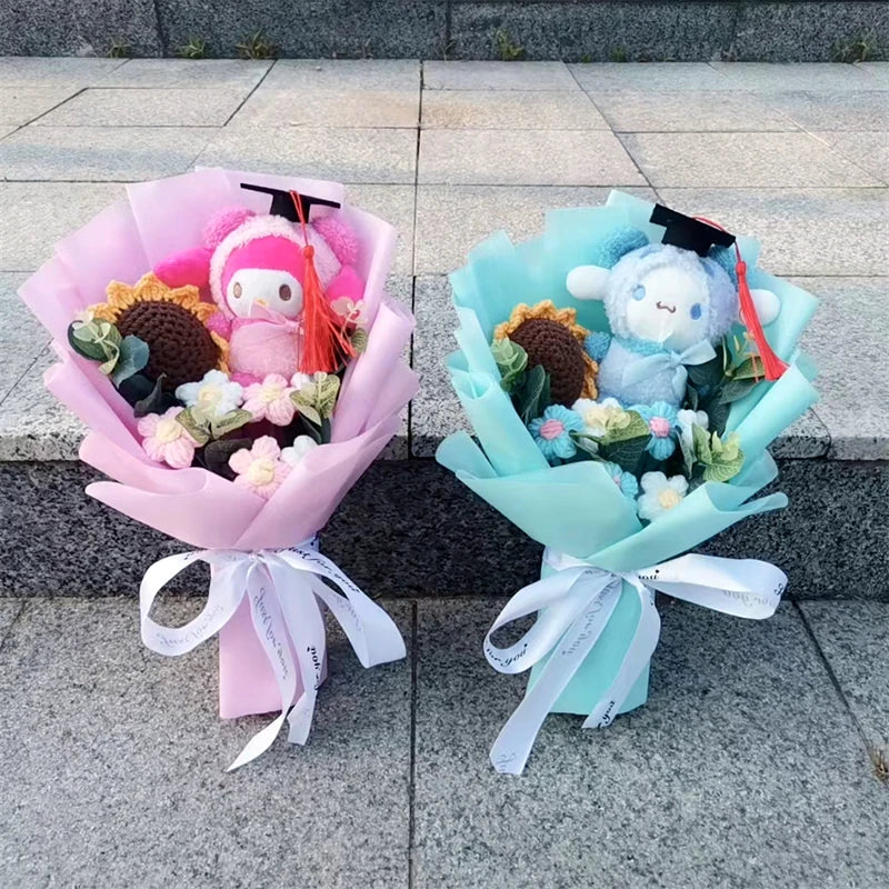 Graduation Hello Kitty Kuromi My Melody Cinnamoroll Plush Sunflower Bouquet Gift Valentine's Day Xmas Girl Friend  Gifts