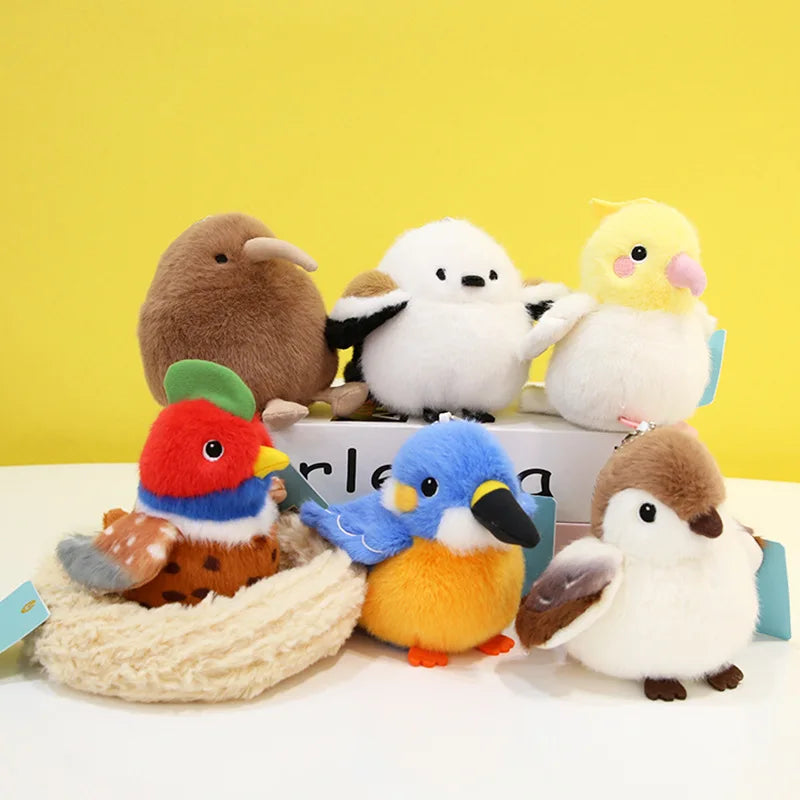 Cartoon Birds Plush Pendant Keychain Anime Cute Girl Kawaii Room Decor Holiday Gifts Toys Penguin Parrot Nest Plush Keyrings