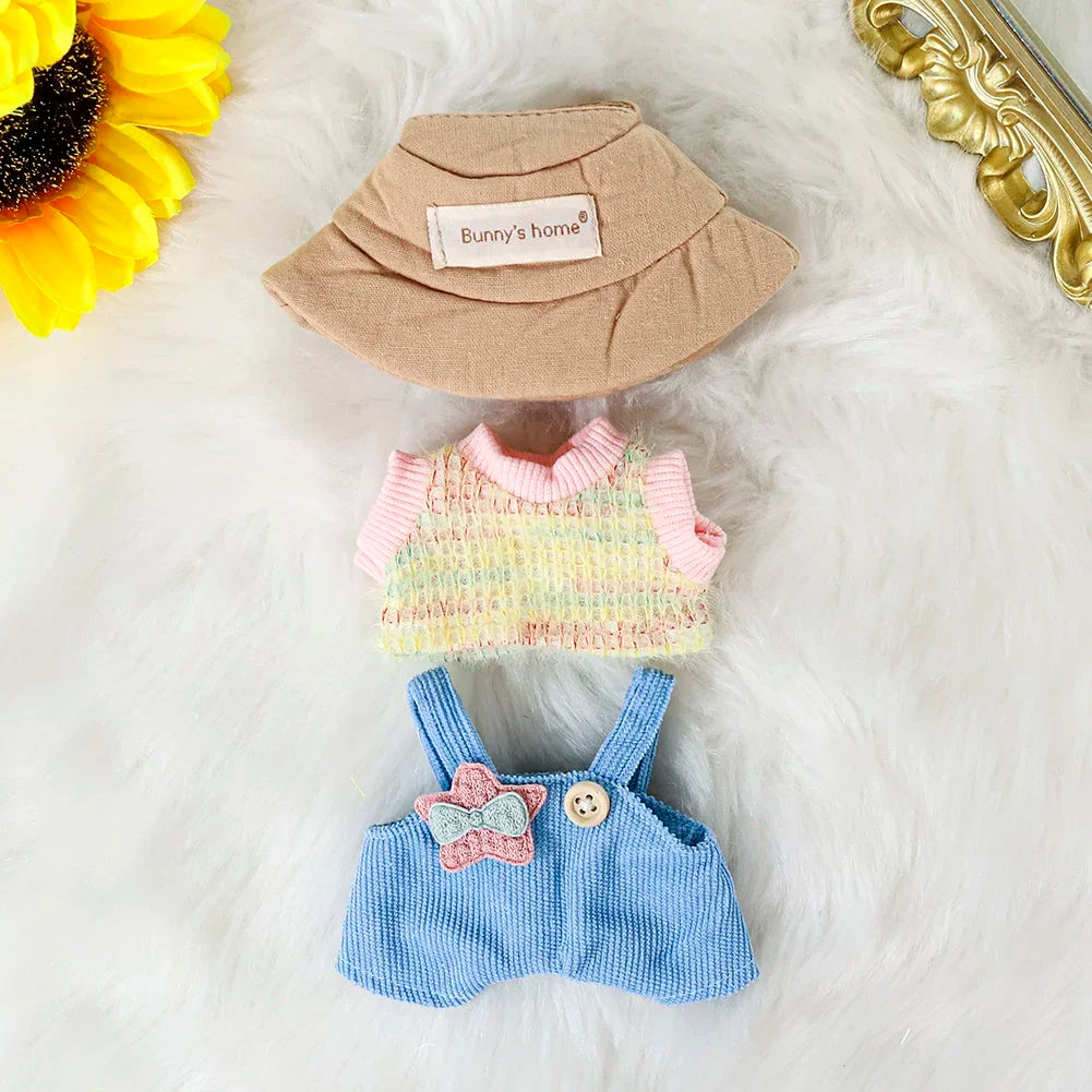 17cm Mini Plush Doll'S Clothes Outfit Accessories For Korea Kpop Exo Labubu Idol Floral skirt overalls suit Clothing Gift