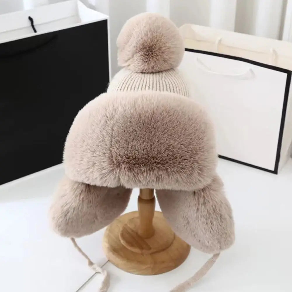 Women Cute Winter Warm Kawaii Plush Hat Thickened Cute Bomber Hat Ear Protection Woolen Cap