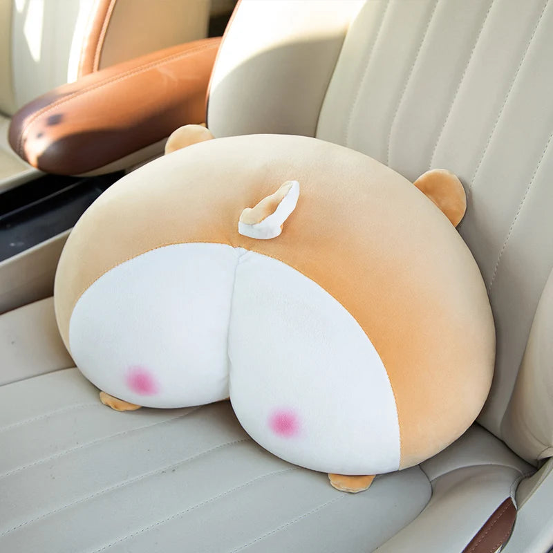 30/42CM Corgi Butt Shaped Plush Pillow Soft Stuffed Cushion Sexy Pink Pig Gray Cat Neck Pillow Car Decoration Toys