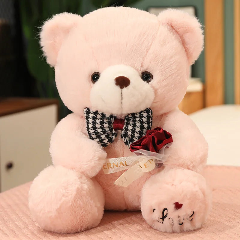 35-50cm Kawaii Bear Plush Stuffed Animal Doll Pillow Rose Bow Tie Accessories Dress Up Valentine's Day Girlfriend Gifts