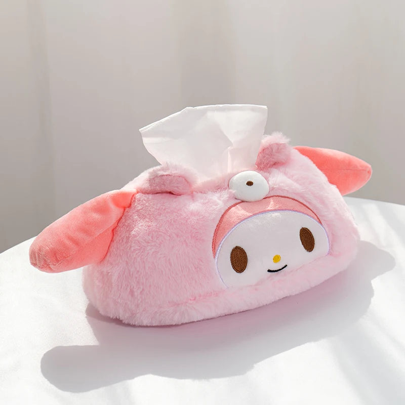 Sanrio Hello Kitty Plush Cartoon Tissue Cover Cinnamoroll Kuromi My Melody Napkin Holder Tissue Bag Storage Napkins Decor Gift