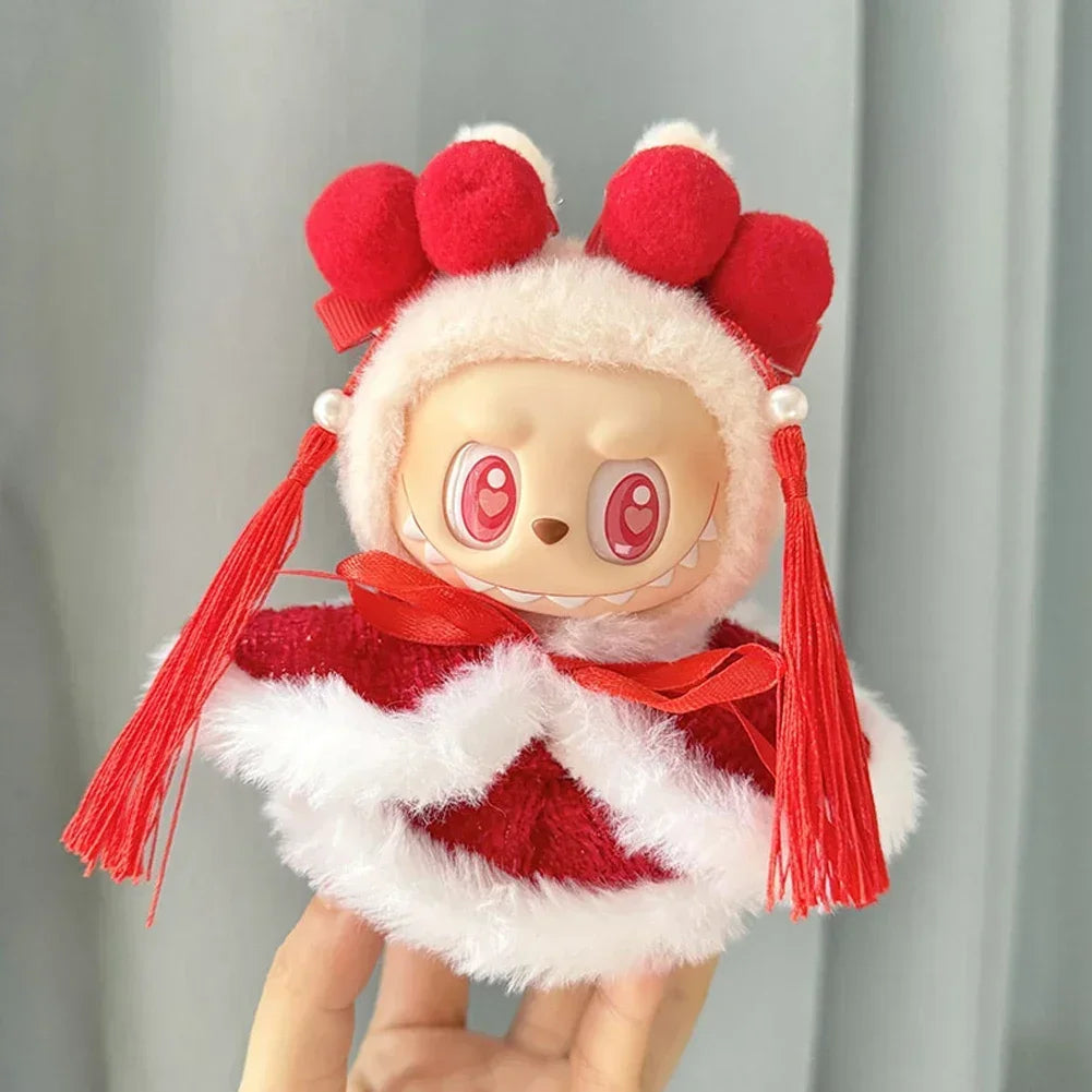 For Coca Cola Series 15-17cm labubu Baby clothes Labubu outfit Christmas festival antique red New Year's clothing Cloak