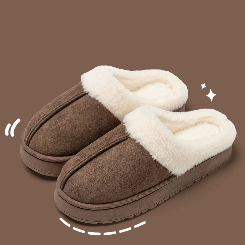 Winter Warm Flat Fur Slippers Women Faux Suede Fluffy Furry Home Slides Couples Comfort Non Slip Indoor Floor Cotton Shoes