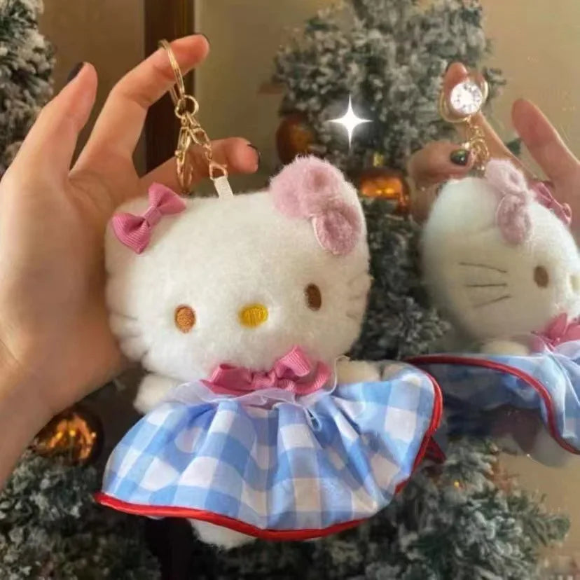 Sanrio Animation Peripherals Hello Kitty Plush Doll Cute Car Keychain Girl Heart School Bag Pendant Creative Holiday Gift