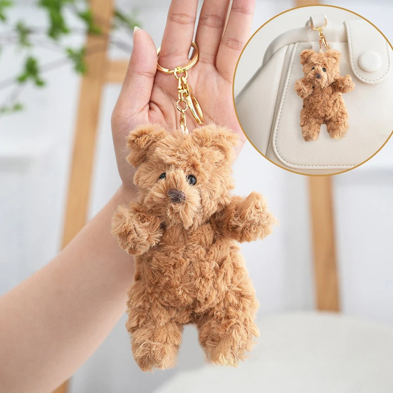 Cute Soft Bear With Bow Tie Plush Stuffed Keychain Cartoon Doll Toy Pendant For Women Girls Bag Ornament Car Key Chain Gifts