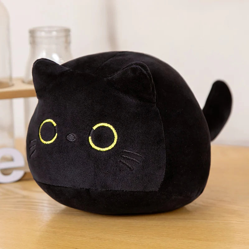 25cm Round Ball Cat Plush Pillow Toys Soft Stuffed Cartoon Animal Doll Black Cats Nap Cushion Christmas Birthday Gift For Kids