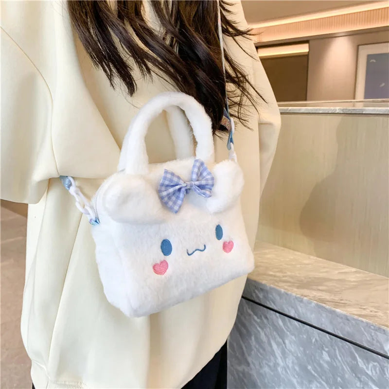 Kawaii Sanrio Plush Bag Kuromi Melody Cinnamoroll Cartoon Anime Handbag Crossbody Cosmetic Travel Storage Bags Women Girls Gifts