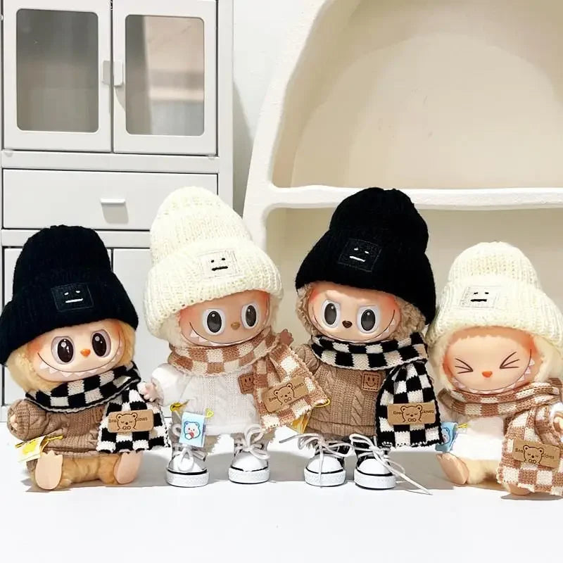 17cm Mini Plush Doll'S Clothes Outfit Accessories For Korea Kpop Exo Labubu Idol V1 V2 Sweater overalls scarf set Clothing Gift