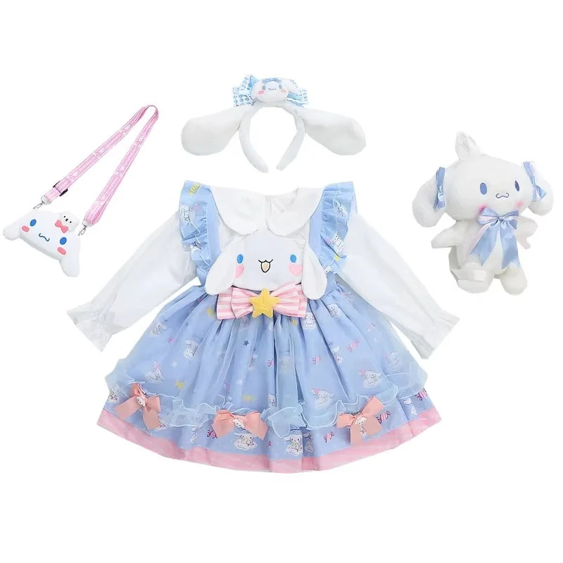 2024 New Hot Sanrio Character Peripheral Melody Cinnamoroll Dress Girl Princess Dress Suit Halloween Dress Kawaii Girl Gift