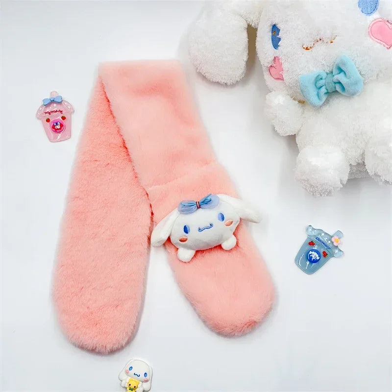 Hello Kitty Children's Scarf Kawaii Plush Cinnamoroll Kuromi My Melody Soft Girls Anime Plushie Thickened Kids Scarves New Gift