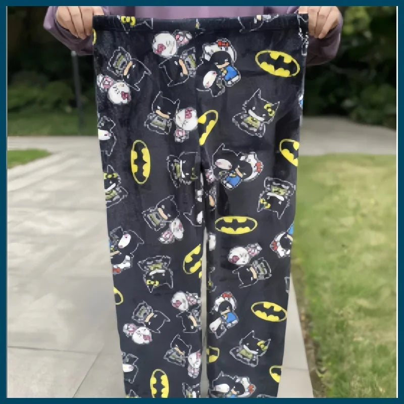 2024 Sanrio Y2k Autumn Hellokitty Batman Pajama Pants Cartoon Hip Hop Ladies Warm Casual Plush Xmas Style Flannel Cute Pants