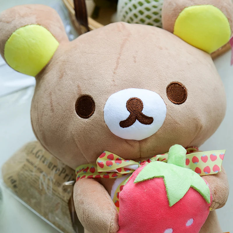 Kawaii Strawberry Rilakkuma Plush Toys Couple Teddy Bear Rilakkuma Stuffed Doll Room Decor Plushies Anime Peripheral Toy Gift