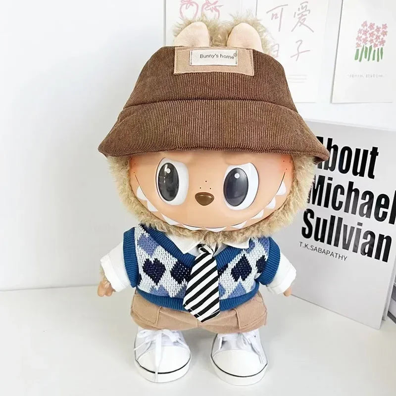 Doll outfit vinyl plush doll clothes for 38cm Korea Kpop Exo Labubu doll clothes striped shirt set