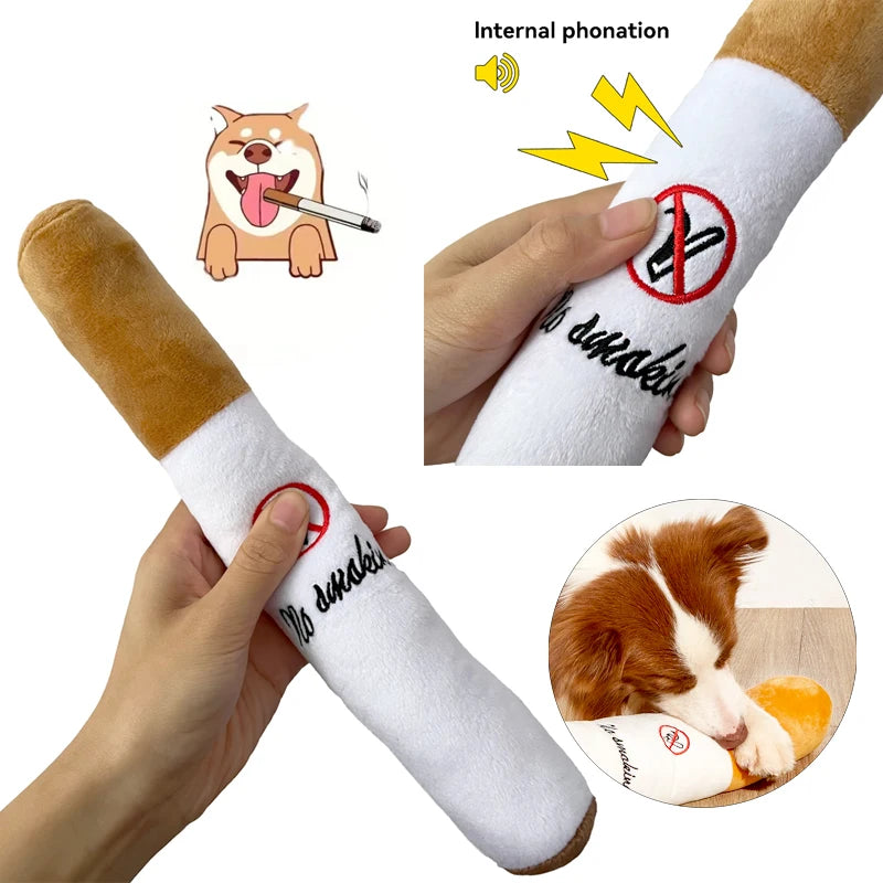 Pet Funny Toys Cigar Big Smoke Plush Sound Squeak Fake Cigarettes Toys Dog Chew Molar Interactive Game Bite Resistant Pet Toy