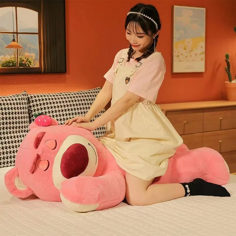 Disney Kawaii Strawberry Bear Doll Cute Plush Animal Toys Sleep Pillow Children's Plush Girl Birthday Gift Home Decoration