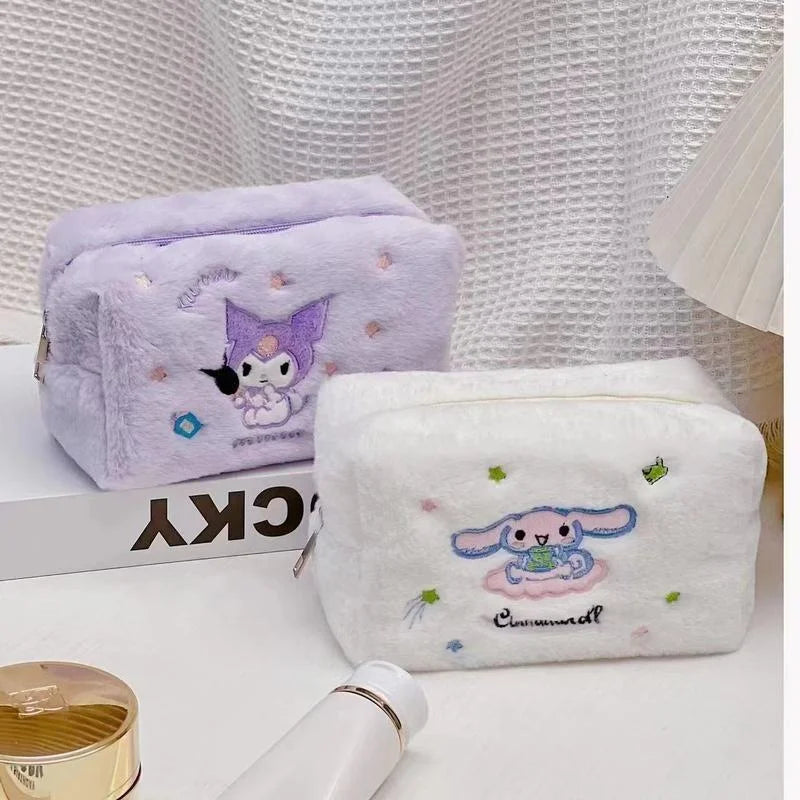 Sanrio Series Cinnamoroll Kuromi Large Capacity Plush Pencil Bag Embroidered Makeup Bag Cartoon  Girl Christmas Birthday Gift