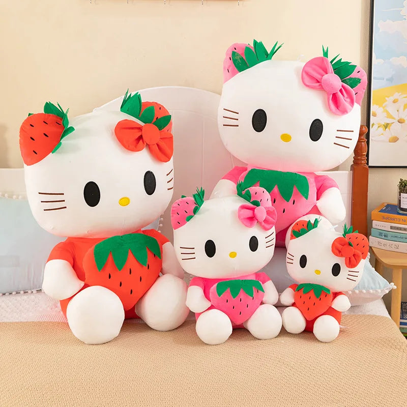 Sanrio KT Cat Plush Toys Kawaii Strawberry KT Cat Plush Doll Soft Stuffed Cartoon 22cm Cute Doll Pillow Birthday Gift for Girls