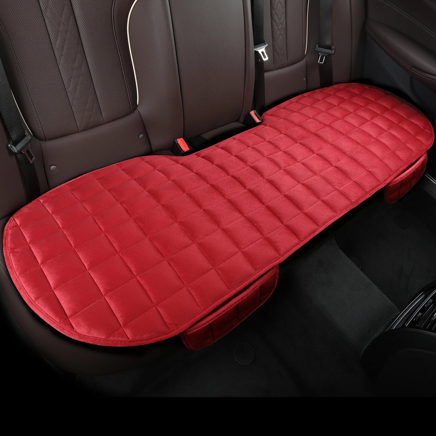 1 piece of plaid embroidered short pile without backrest, warm and comfortable, universal car cushion with storage bag, suitable