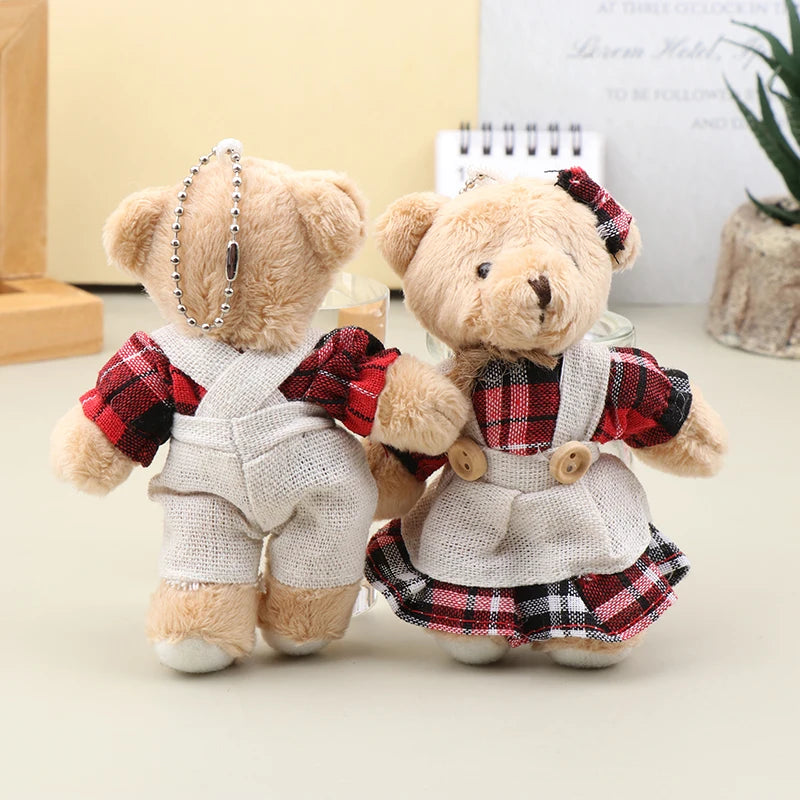 Cartoon Wear Clothes Bear Plush Toy Keychain Soft Stuffed Doll Pendant Backpack Car Bag Key Ring Decor Kid Gift