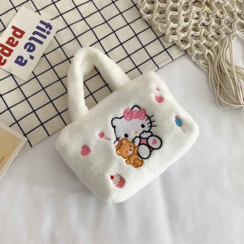 Kawaii Sanrio Hello Kitty Plush Bag Kuromi Melody Cinnamoroll Plushie Handbags Pochacco Cartoon Stuffed Bag for Girls Gifts