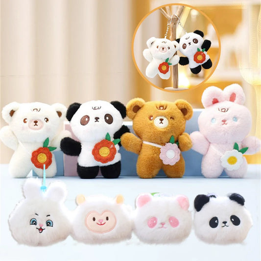 Cartoon Rabbit Panda Bear Plush Toys Pendant Cute Stuffed Animal Doll Keychain Bag Pendant Backpack Hanging Decoration Kid Gifts