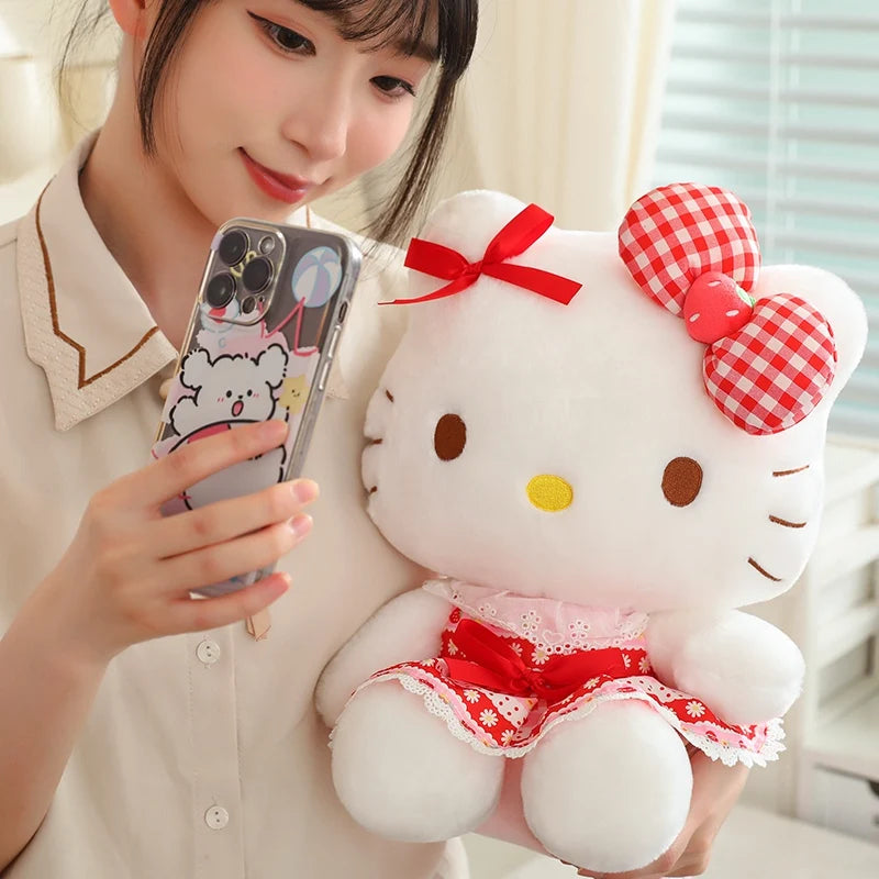 Sanrio Sit Strawberry Hello Kitty Anime Hello Kitty Stuffed Toy Plushier Pillow Xmas Gift For Girl Kawaii Hello Kitty Plush Doll