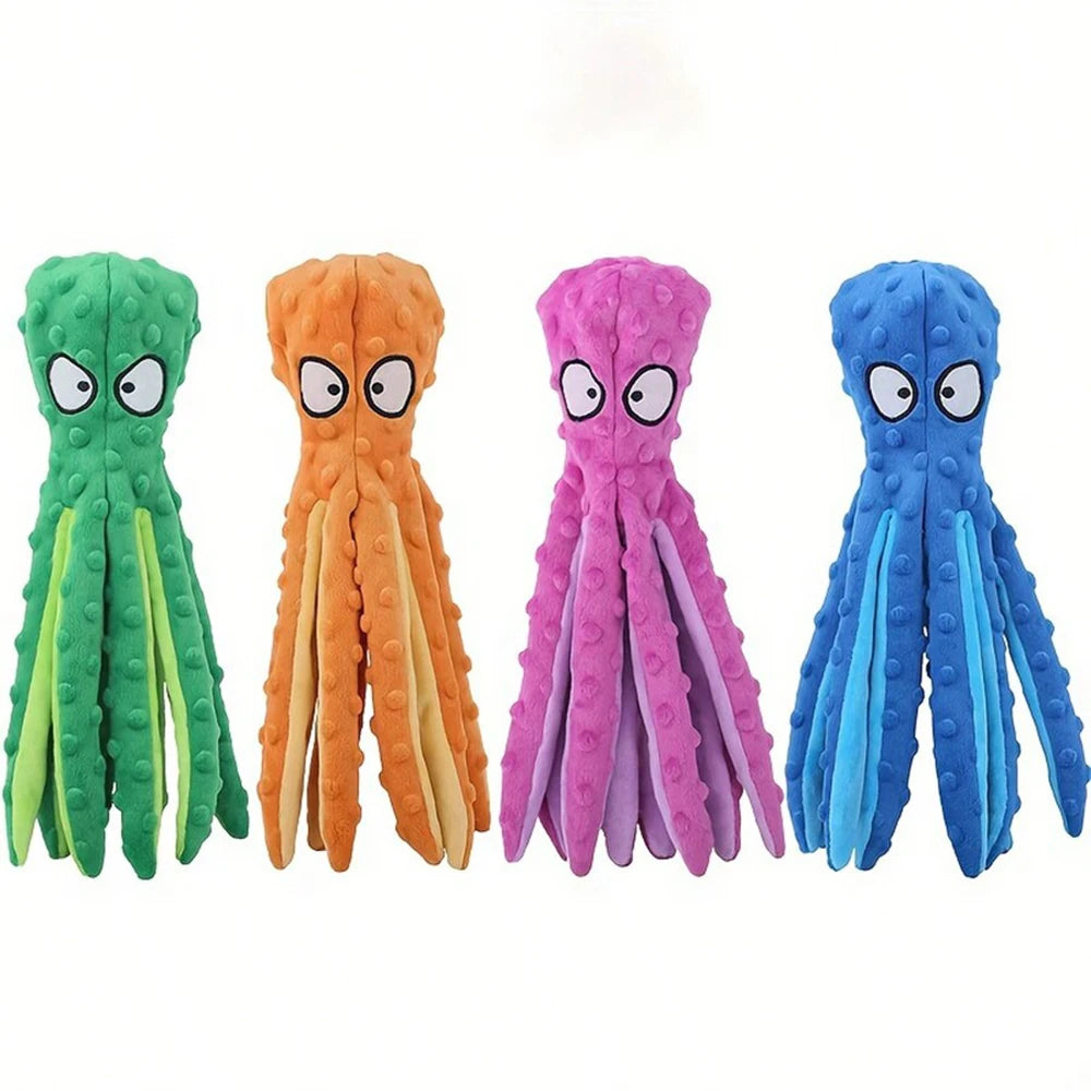 Dog Squeaky Toys Octopus - No Stuffing Crinkle Plush Dog Toys for Puppy Teething, Durable Interactive Dog Chew Toys for Small, M