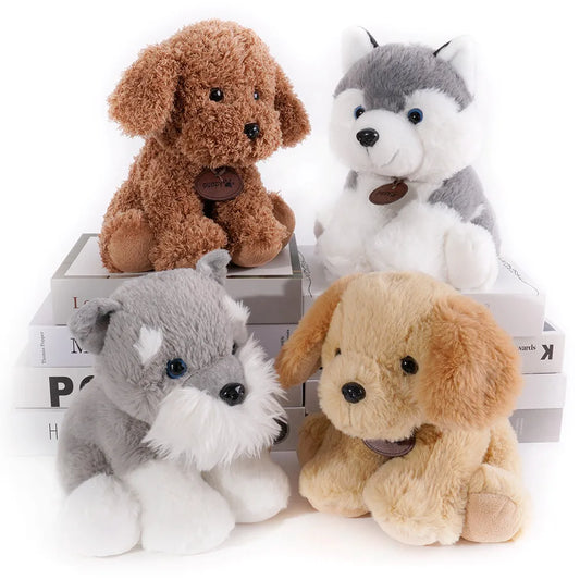 20cm Cute Puppies Plush Toy Schnauzer Poodle Husky Stuffed Animal Furry Lovely Sitting Dog Doll Birthday Gifts