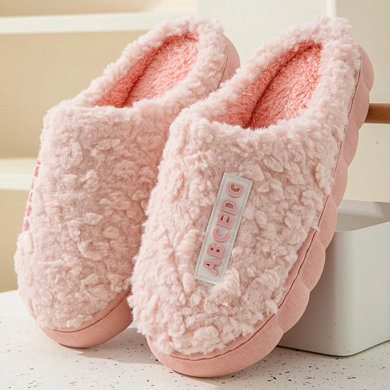 Thick Sole Home Indoor Outside Men And Women Couples Winter Household Warm Fluffy Slippers Fashion Plush Cotton Shoes Ladies