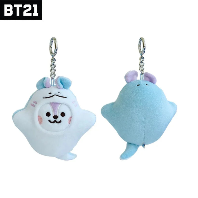 NEW 10CM BT21 Popular Anime Kawaii Cooky Tata Rj Mini Plush Keychain Pendant Ocean Friends Plush Doll Bag Pendant Ornament Gift