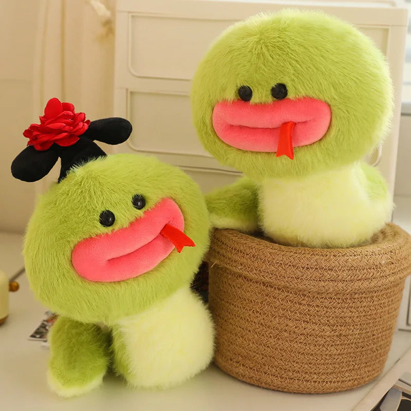 20/25cm Kawaii Hot Sale Soft Snake Plush Doll Green Cartoon Small Snake With Hat Plush Toy Decoration Bedroom Sofa Friend Gifts