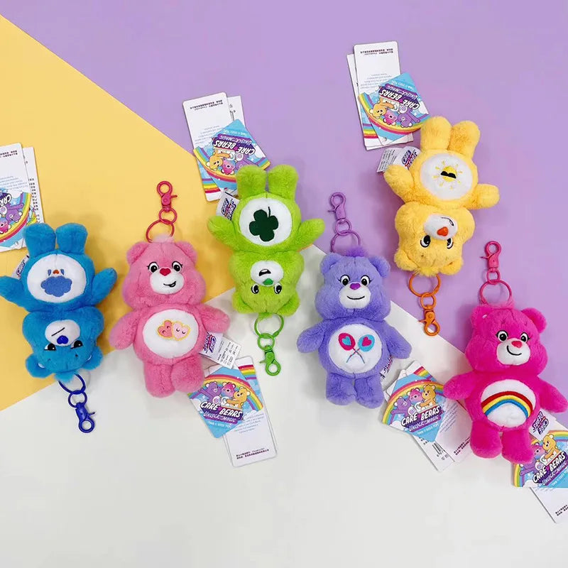 Sanrio Plush Kawaii Carebears Rainbown Bear Plush Anime Hobby Toy Keychain Bag Pendant with Sound Dolls Christmas Birthday Gifts