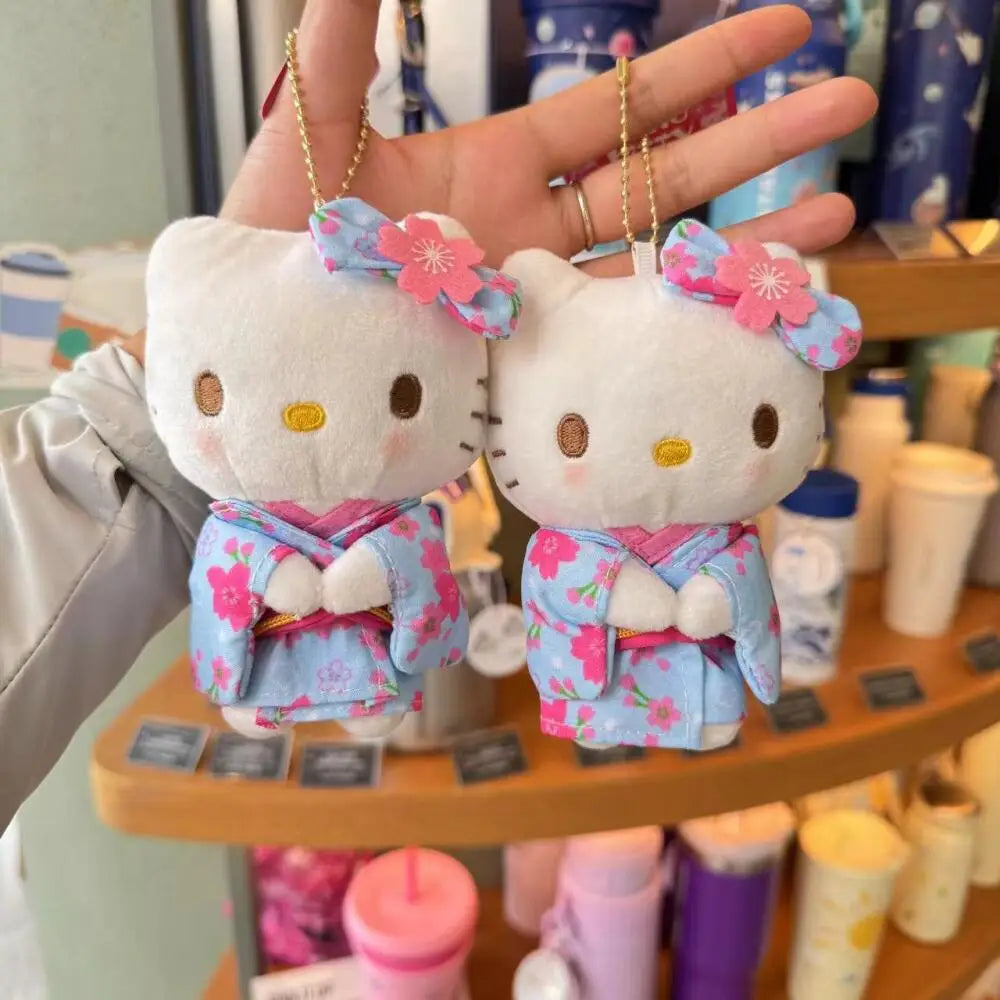 Sanrio Kimono Hello Kitty Plush Doll Pendant Keychain Cartoon Kitty Cat Plush Keychains Bag Accessories Gifts Car Key Pendant