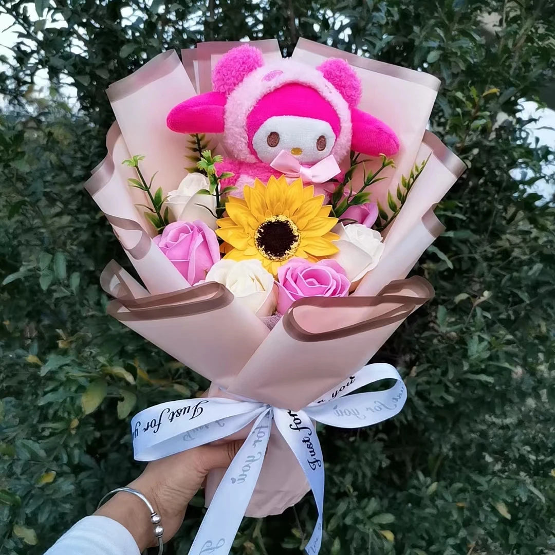 Hello Kitty Plush Bouquet Anime My Melody Kuromi Plush Toy Cinnamoroll Rose Sunflower Flower Valentine's Day Birthday Gifts