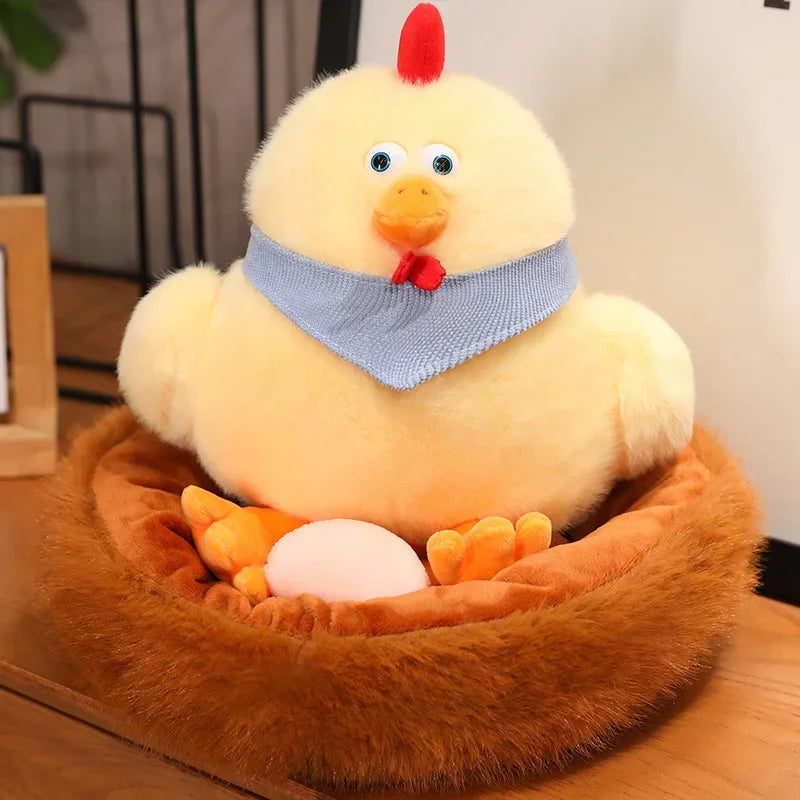 Kawaii Chick Coop Family Plush Toys Chicken Mother Chick Baby Plush Dolls Simulation Hen With Nest Stuffed Animals Kids Gifts