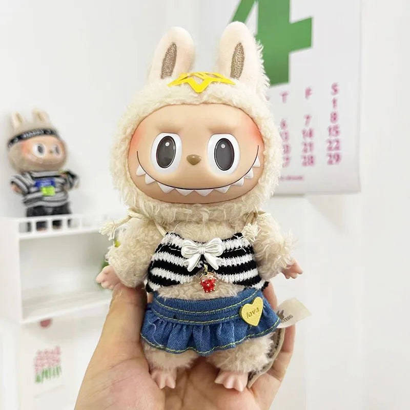 New 17cm Pendant Cute Labubu Doll Clothes Fashion Dress Headgear Stuffed Accessories Cos Anime Plush Cartoon Decor Birthday Toys