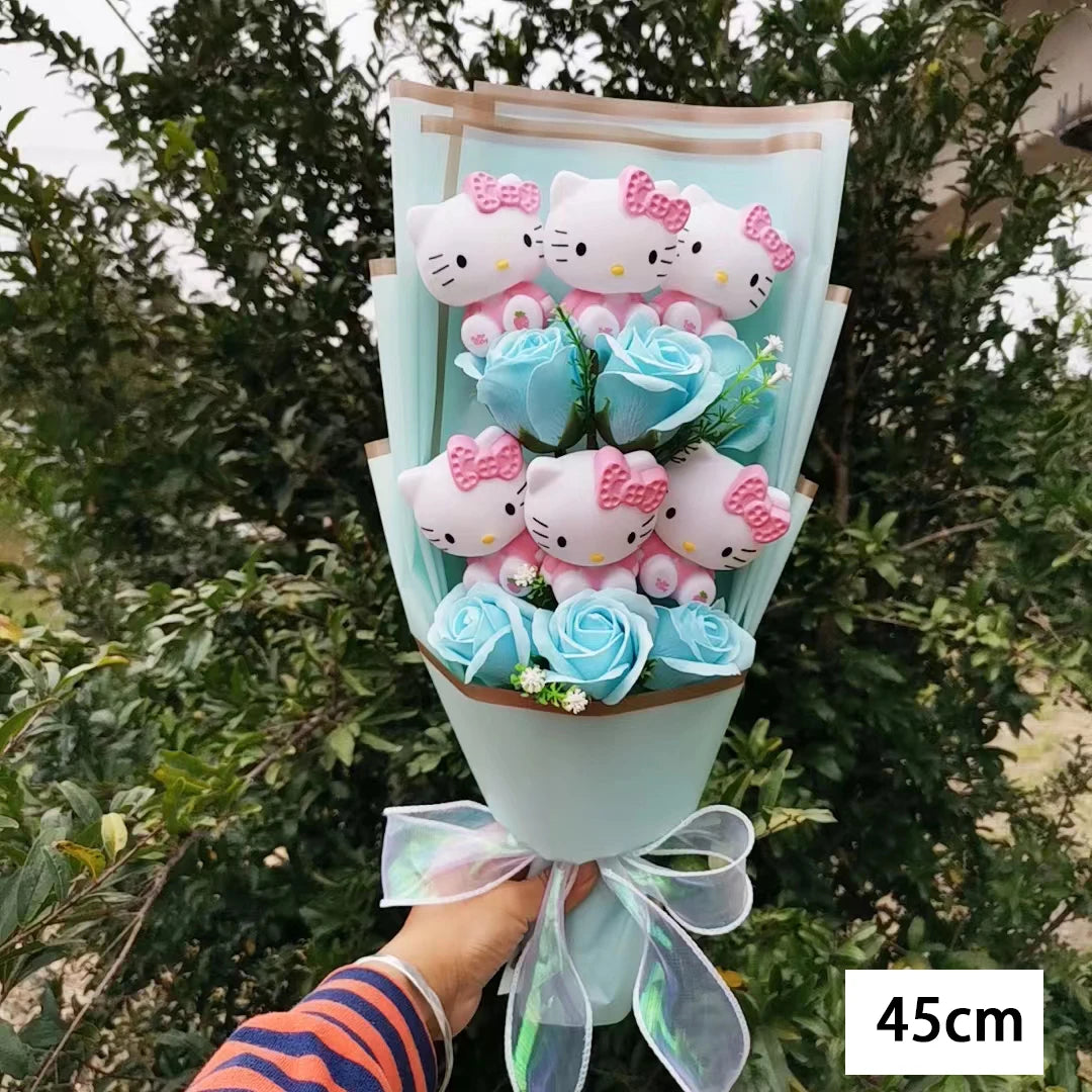 Anime Sanrio Hello Kitty Doll Cartoon Plush Bouquet Rose Soap Flowers Wedding Party Decoration Christmas Valentine's Day Gift