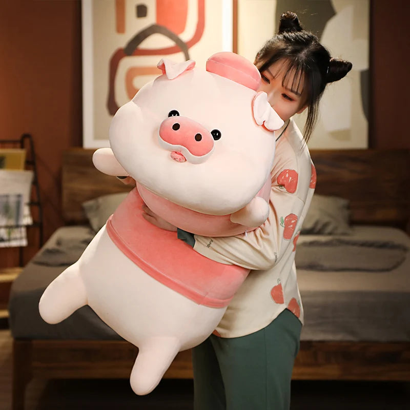 Cute Fat Long Giant Plush lying Pink Pig With Hats Dolls Pillow Girlfriend Sleeping Cushion Nice Birthday Gift For Kids