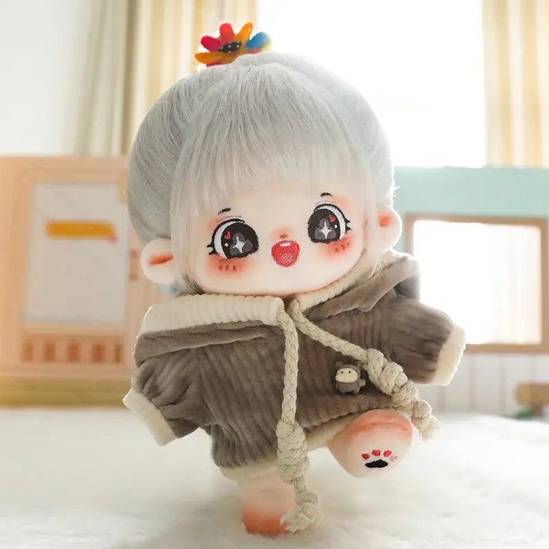 20cm No Attribute Ace of Spades Cotton Doll with Skeleton Silver Hair DIY Doll Plush Human Doll Figure Doll Collection Gift