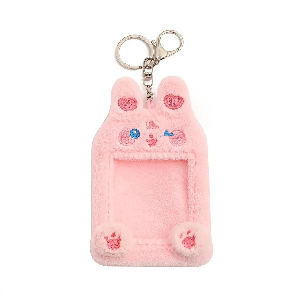 INS Cute Plush Dog Rabbit Photocard Holder Keychain Kpop Idol Photo Card Case Photo Bank Card Protective Case Display Holders