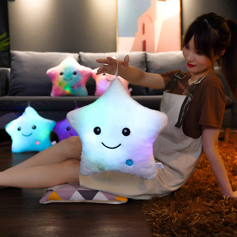 24*22cm Creative Toy Luminous Star Pillow Stuffed Plush Glowing Colorful Stars Cushion Led Light Toys Gift For Kids Children