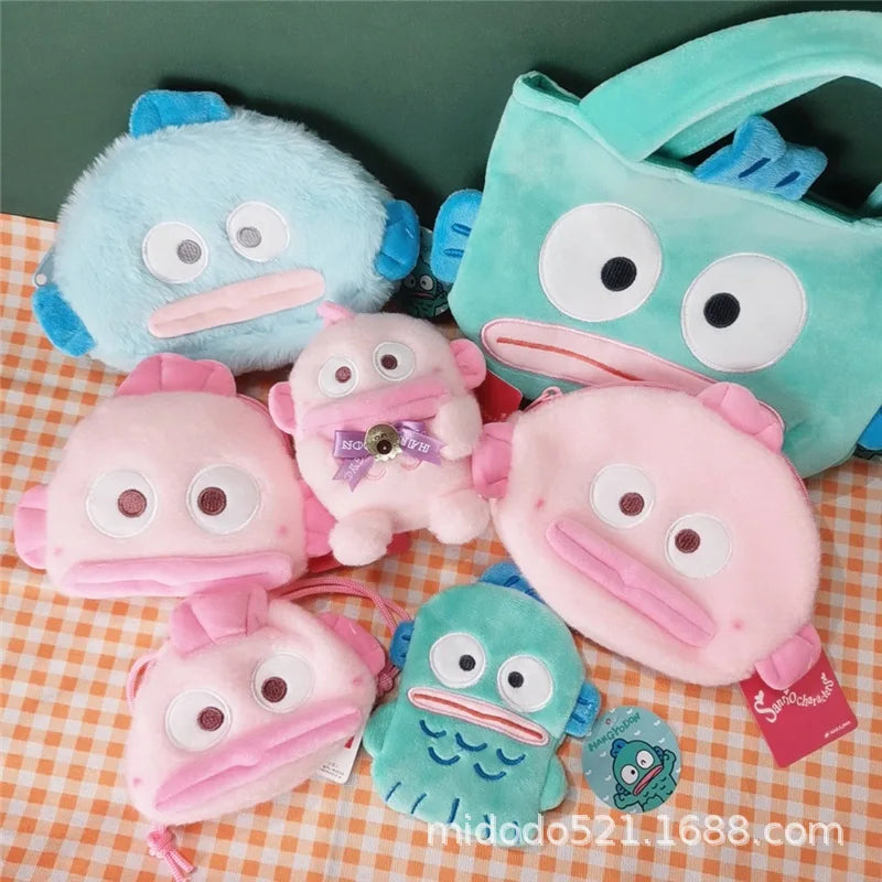 Sanrio Handbag Shoulder Bag Ugly Fish Hanton Pink Fish Big Mouth Fish Monster Plush Toy Large Capacity Bag Coin Purse Storage