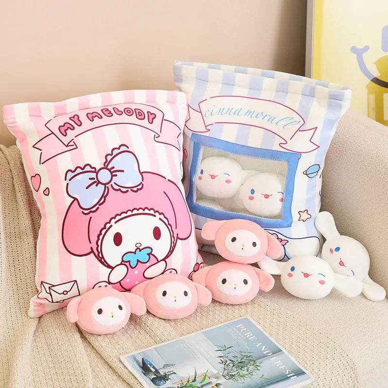 A Bag of Kuromi My Melody Plush Toy Pochacco Cinnamoroll 6pcs Doll in Bag Plushies Stuffed Anime Doll Creative Pillow Home Decor