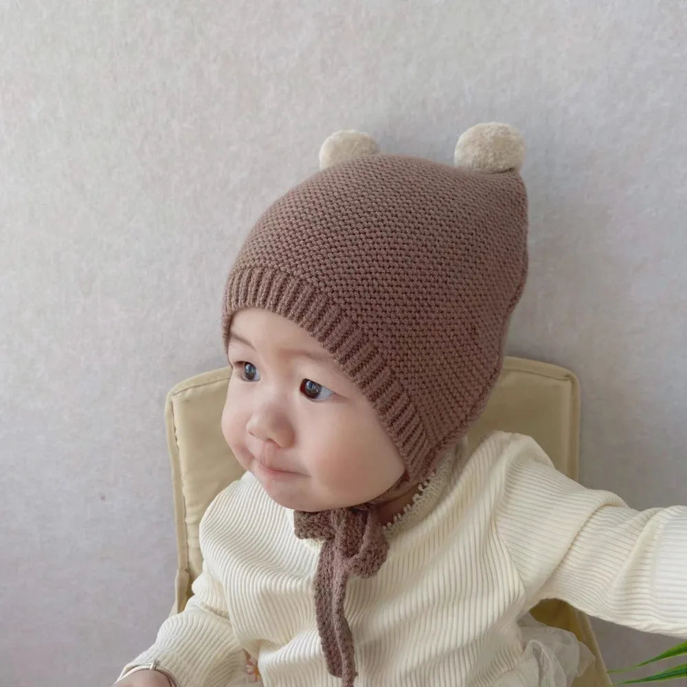 New Thickened Bonnet Caps Plush Knitted Ear Protection Cap Winter Warm Newborn Pullover Hat Outdoor